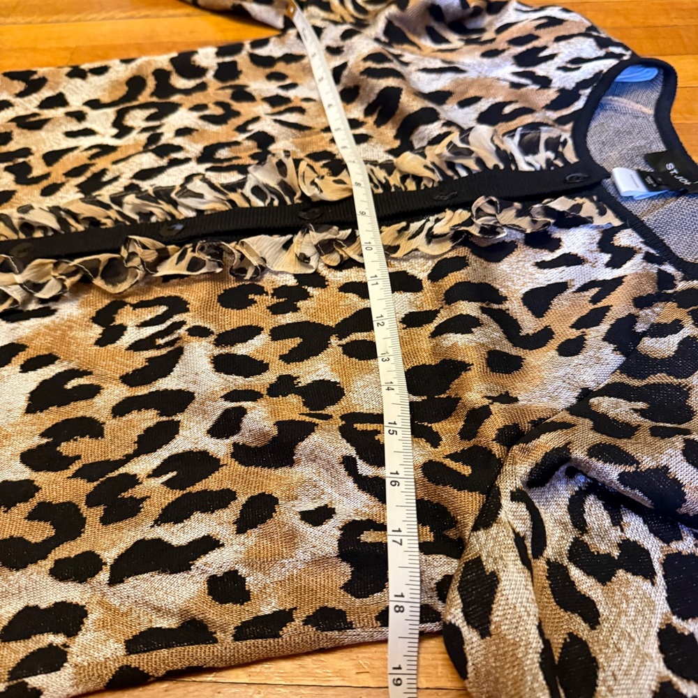 St. John Animal Print Ruffle Cardigan - Picture 7 of 9